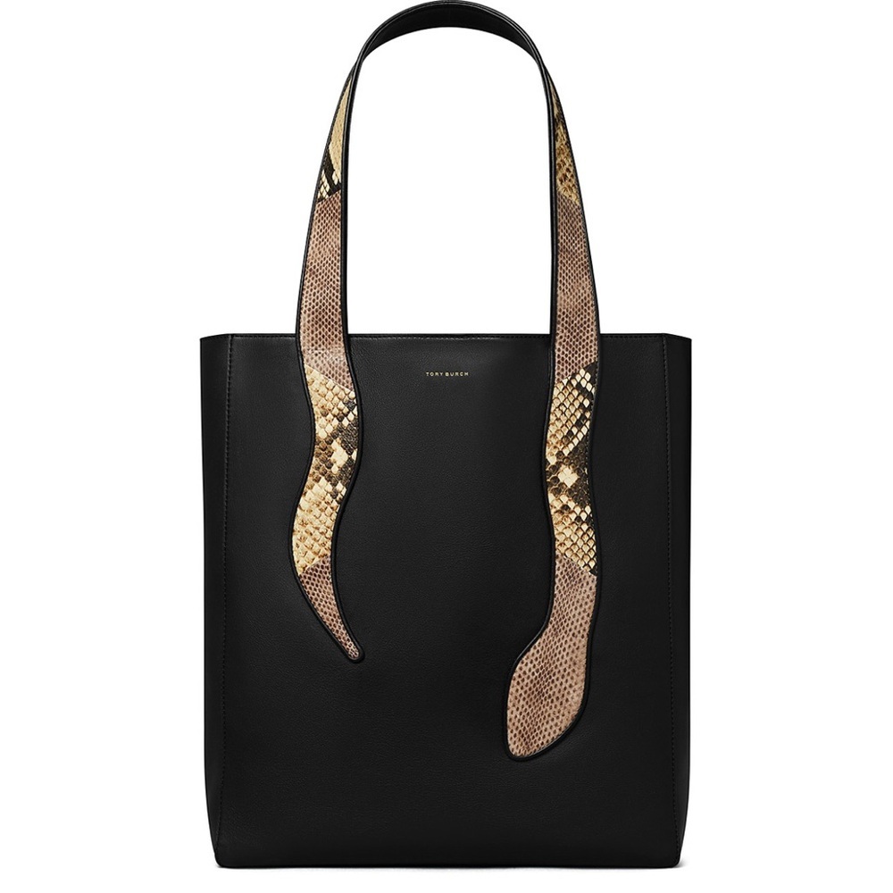 Tory Burch Black and Snake Print Tote - Picture 9 of 10